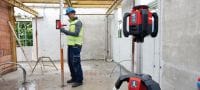 PR 300-HV2S Ротаційний лазерний рівень для зовнішніх робіт Ротаційний лазерний нівелір для використання поза приміщеннями з автоматичним вертикальним вирівнюванням і подвійним розмічуванням нахилу для нівелювання, вирівнювання, розмічування та побудови прямих кутів Застосування 1