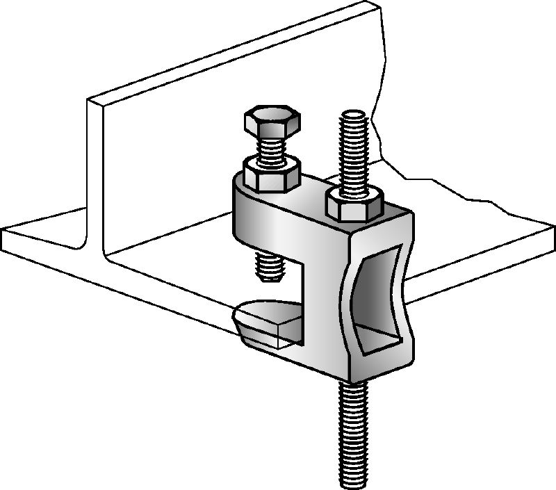 MAB Монтажна струбцина Оцинкована монтажна струбцина для кріплення різьбових шпильок до сталевих балок без внутрішньої різьби