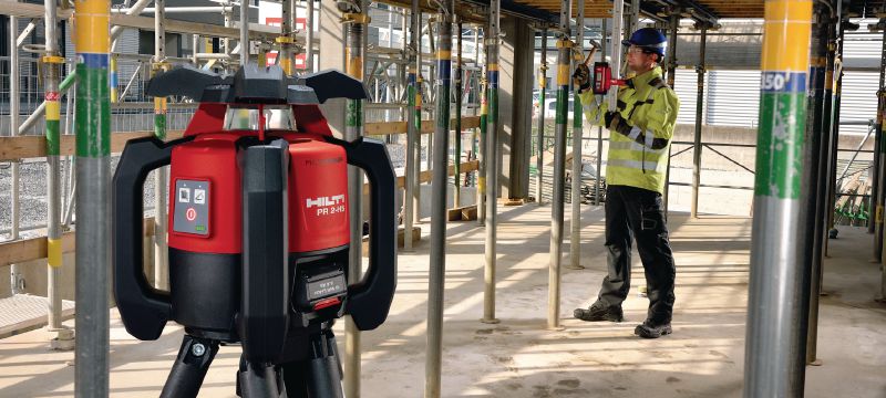 PR 2-HS A12 Ротаційний лазерний рівень для зовнішніх робіт Ротаційний лазерний нівелір для горизонтального вимірювання поверхні, перенесення і перевірки відміток висоти та для земляних робіт Застосування 1
