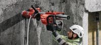 DD 150-U-22 Акумуляторна бурильна установка Акумуляторна бурильна установка для буріння вручну або на станині отворів діаметром 52-162 мм (2 - 6-3/8) у бетоні та до 252 мм (10) у цегляній кладці (платформа батарей Nuron) Застосування 2