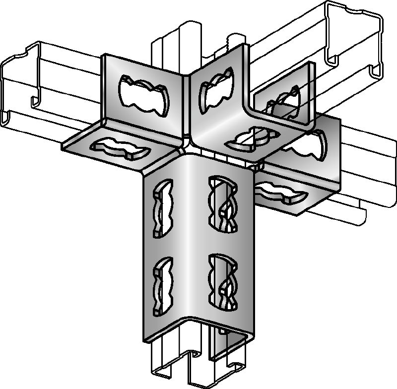 MQV-4/3 D Кутовий з’єднувач Оцинкований з'єднувальний елемент для каналів для тривимірних конструкцій