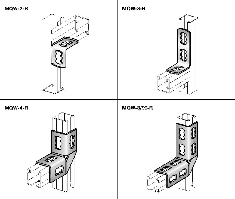 Угловой соединитель MQW 90°-R Уголок 90° из нержавеющей стали (A4) для крепления нескольких профилей MQ